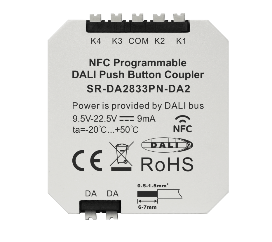 SR-DA2833PN-DA2 DALI-2 Tasterkoppler – 4-Kanal Eingabemodul für Taster & Bewegungsmelder, NFC-programmierbar – Bild 3