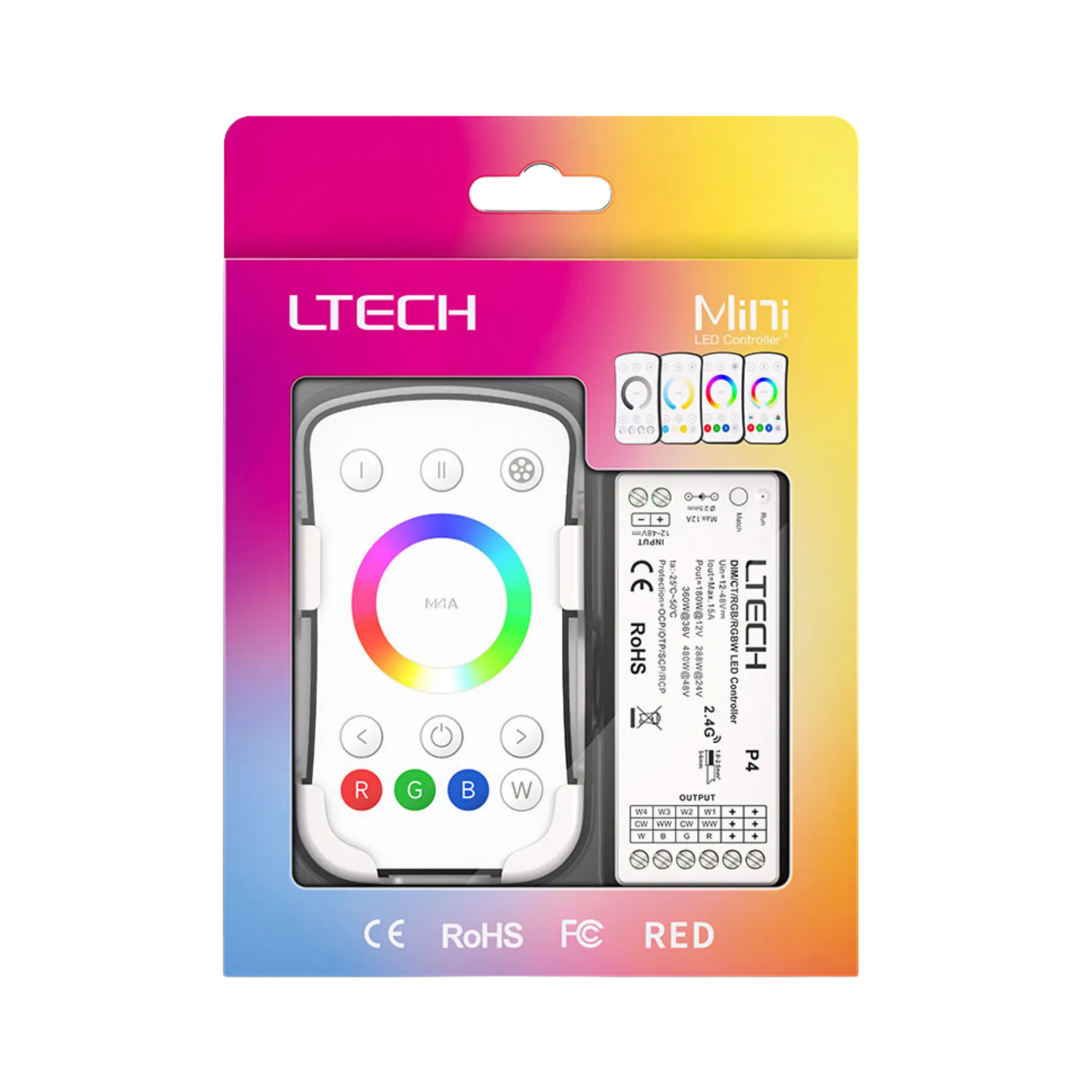 LTECH M4A+P4 LED RGBW Funk Set 2.4 GHz, Funk Fernbedienung & 4-Kanal Empfänger, 12-48V DC, für RGB und RGBW LED Streifen – Bild 3