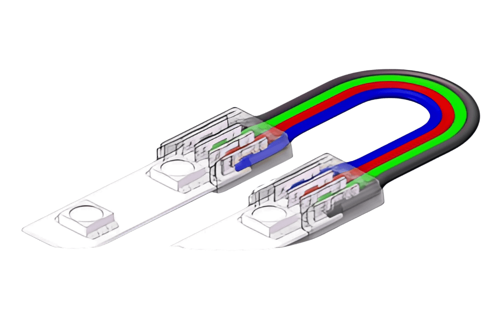 LED Strip-zu-Strip Verbinder – 4-polig, 10 mm, lötfrei mit 15 cm Verbindungskabel für RGB SMD LED-Streifen – Bild 4