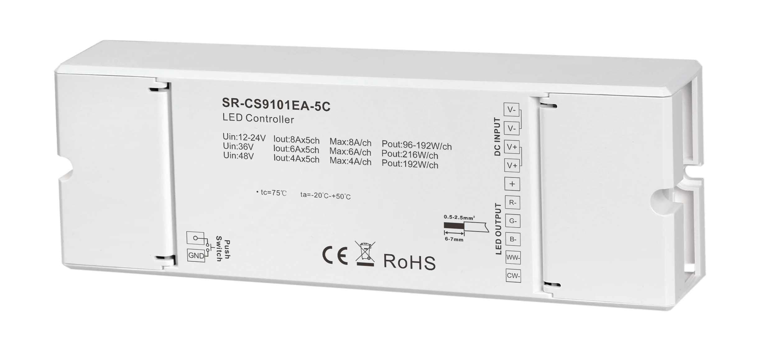 SR-CS9101EA-5C Casambi LED Controller 5-Kanal 8A, 7-in-1 Bluetooth Mesh, 12-48V DC, RGBCCT, RGBW, RGB, CCT, einfarbig – Bild 3