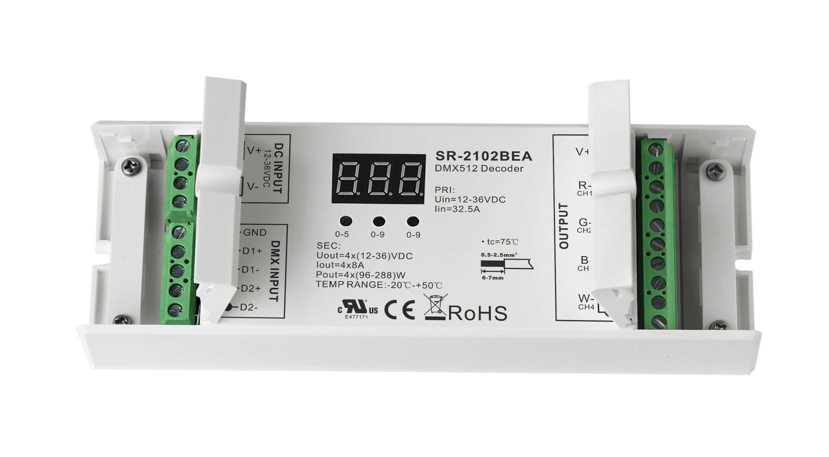 SR-2102BEA 4-Kanal DMX512 & RDM Controller 12-48V DC 8A/Kanal max. 32A für RGBW LED Streifen – Bild 4