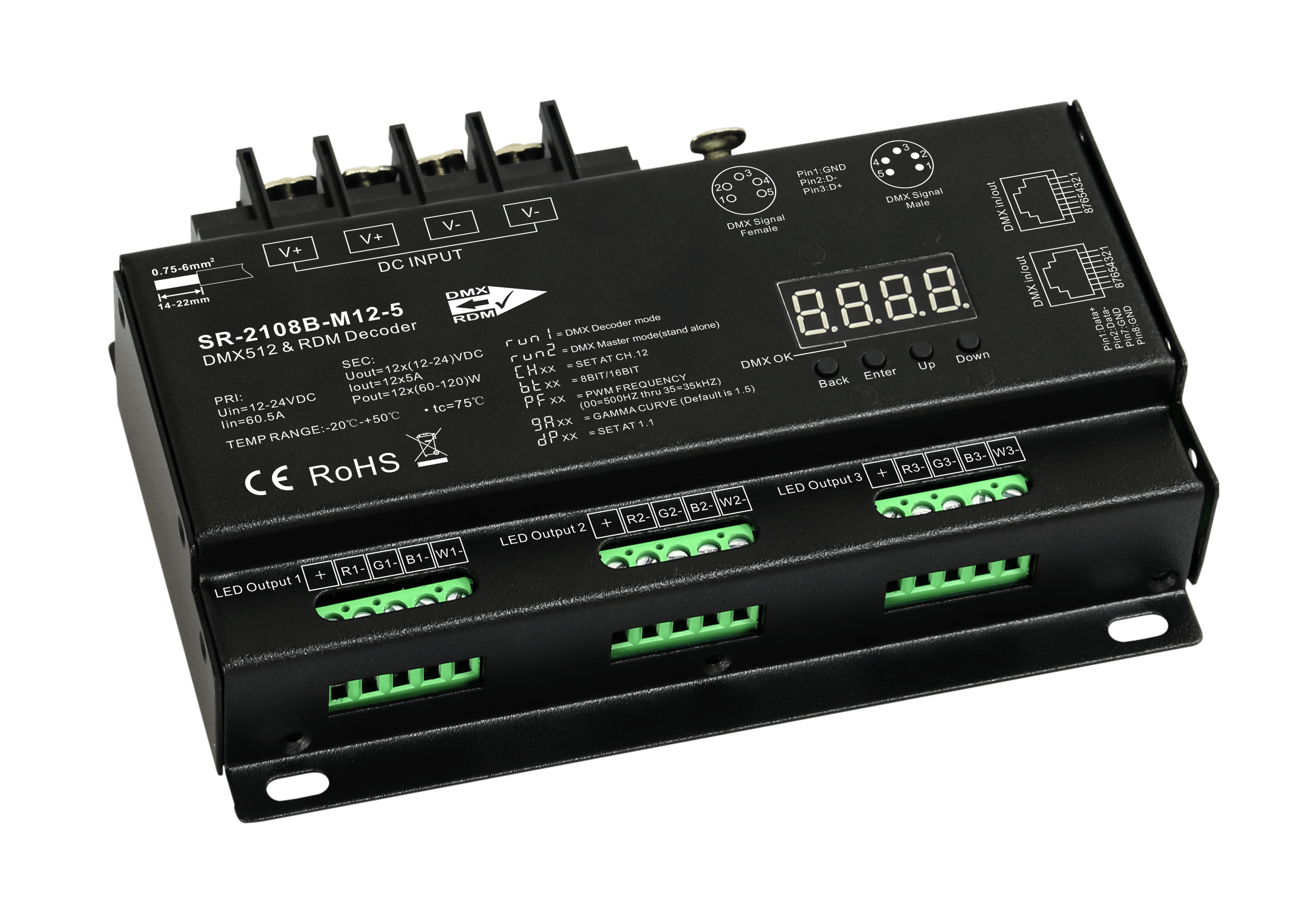SR-2108B-M12-3 DMX512 & RDM LED Controller – 12-Kanal SR-2108B-M12-3 DMX512 & RDM LED Controller – 12-Kanal
