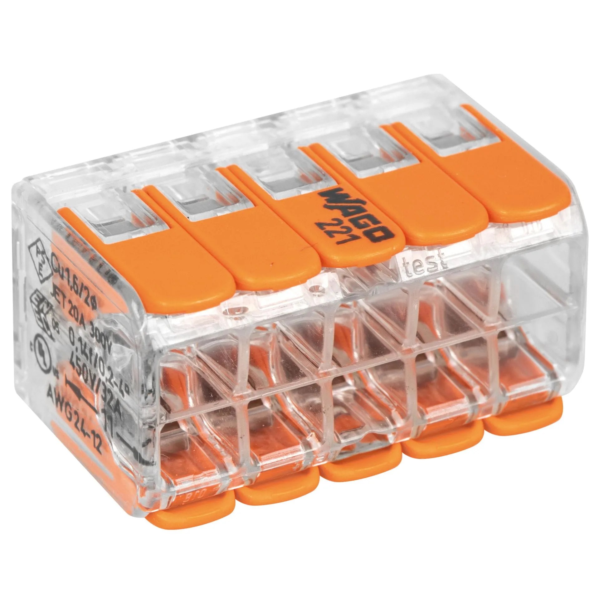 WAGO 221-420 COMPACT Verbindungsklemme – 10-polig, transparent, 0,02–4 mm², 450 V / 32 A – Bild 3