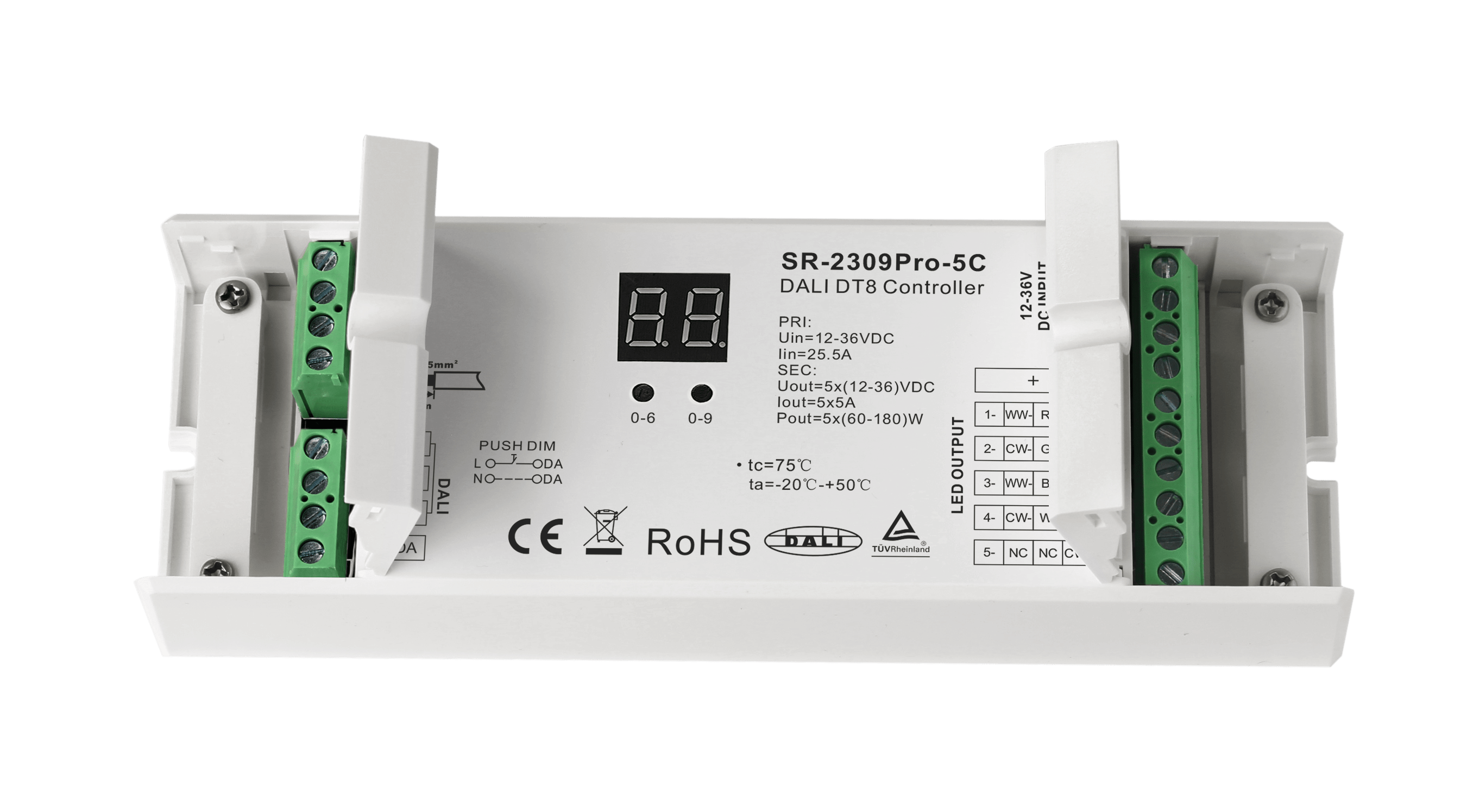SR-2309PRO-5C LED-Dimmer 5-Kanal – (12–48 V, 5 A/Kanal) für Konstantspannung, DALI DT8 & 7-in-1 Farbsteuerung – Bild 4