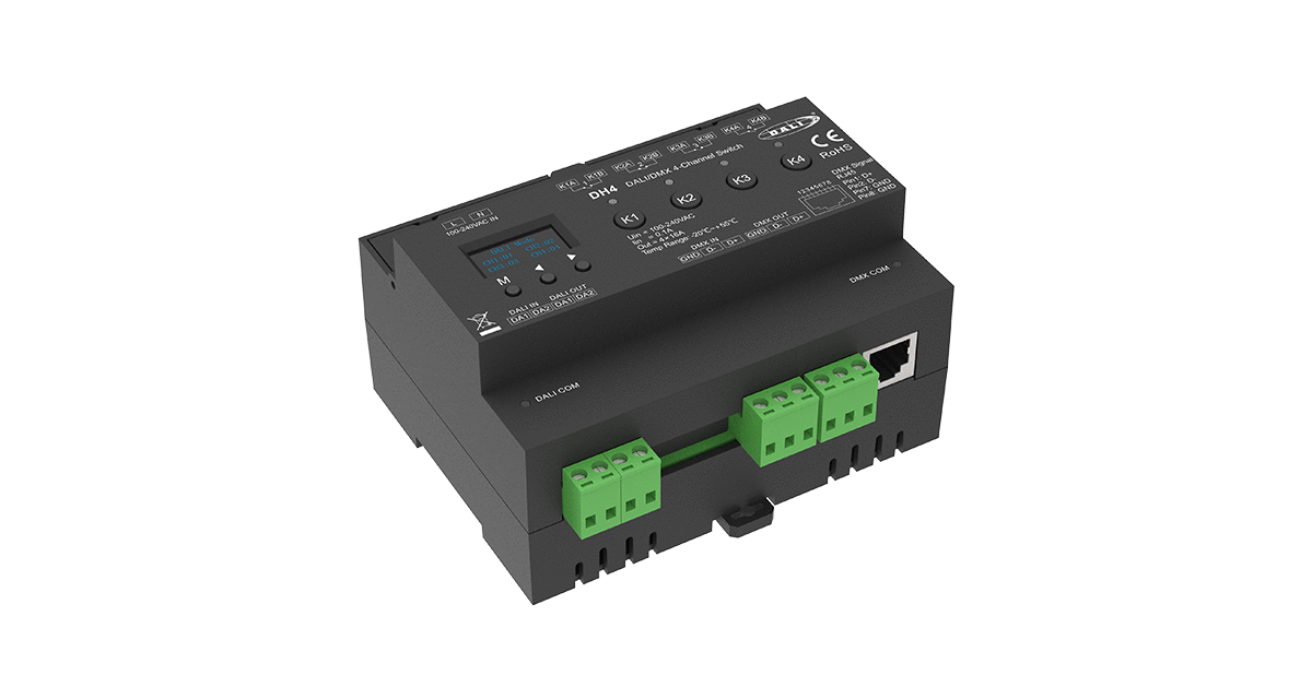DH4 DALI/DMX AC-Schaltaktor – 4-Kanal DH4 DALI/DMX AC-Schaltaktor – 4-Kanal