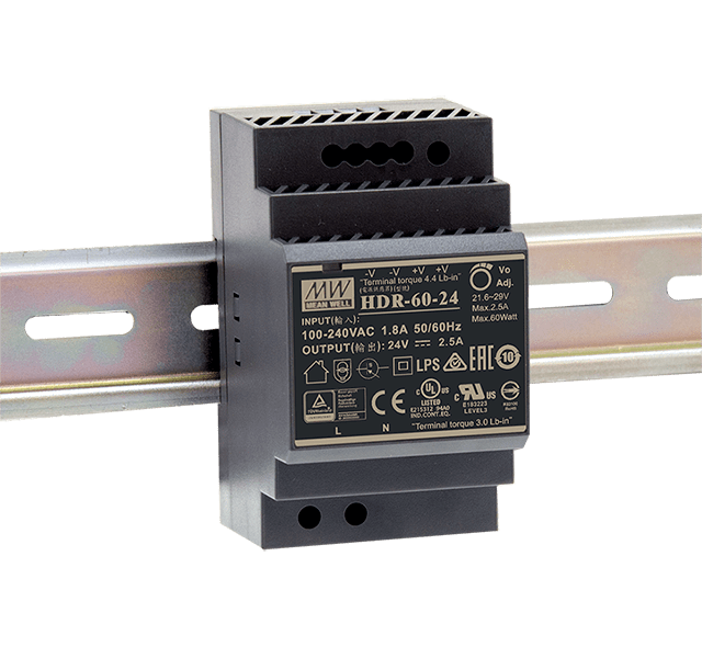 Mean Well HDR-60-24 – 24 V Hutschienen-Netzteil 60 W, Ultra Slim, DIN-Rail, TÜV, CE, UL – Bild 3