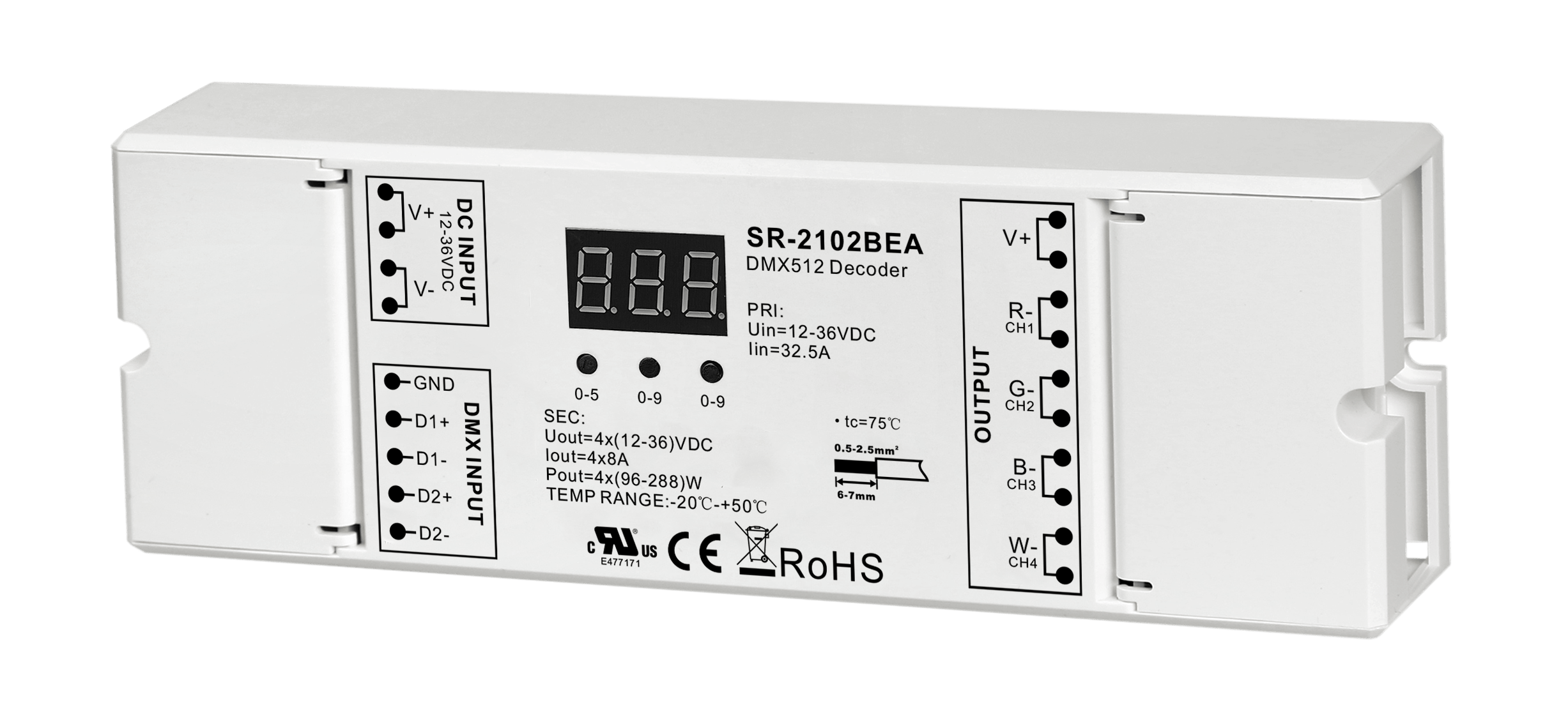 SR-2102BEA 4-Kanal DMX512 & RDM Controller 12-48V DC 8A/Kanal max. 32A für RGBW LED Streifen – Bild 3