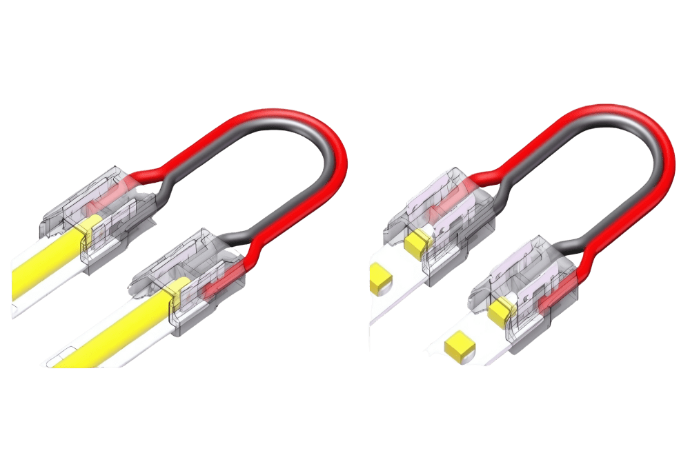 LED Strip-zu-Strip Verbinder – 2-polig, 10 mm, lötfrei mit 15 cm Verbindungskabel für COB LED-Streifen – Bild 4