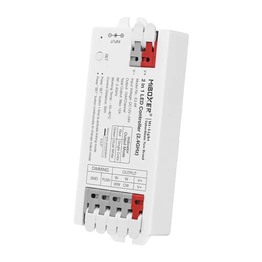 MiBoxer E2-RF 2-in-1 LED-Controller (2.4 GHz) – Einfarbig & CCT, 12–24 V, 12 A, Push Dimming – Bild 4