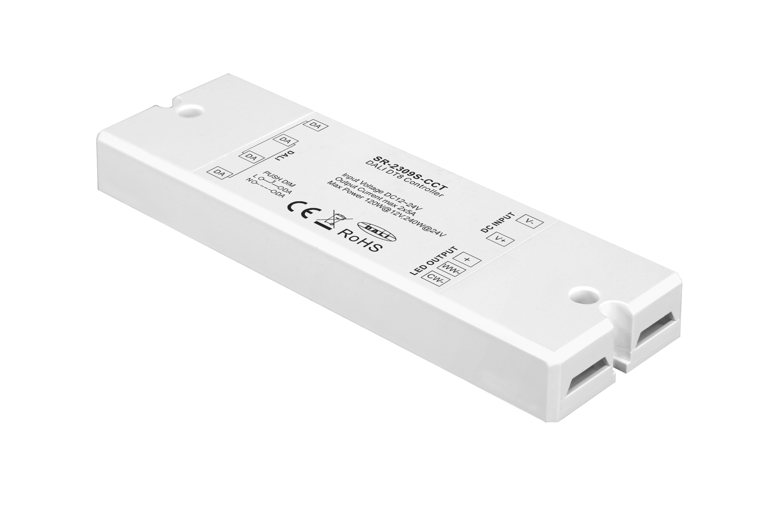 SR-2309S-CCT LED-Dimmer 2-Kanal (12–24 V, 5 A/Kanal) für Konstantspannung, DALI DT8 & Taster-Dimmung – Bild 3