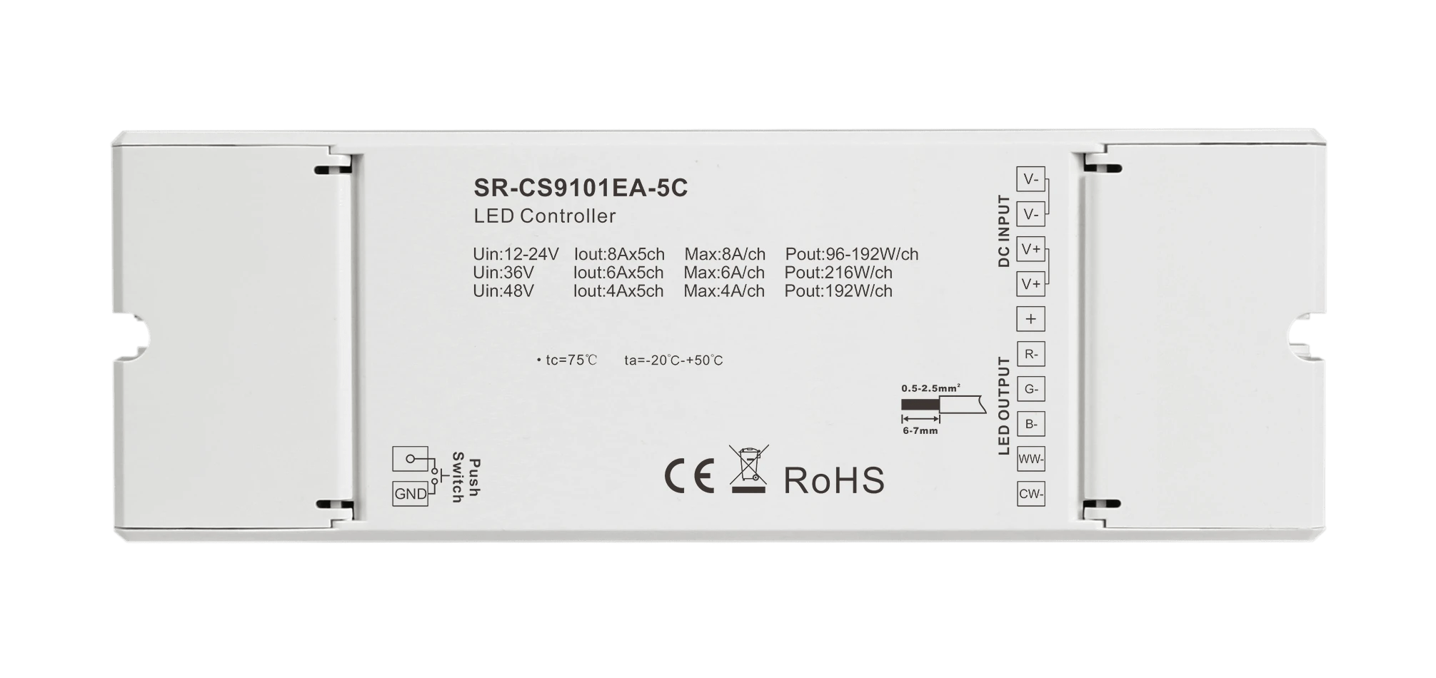 SR-CS9101EA-5C Casambi LED Controller 5-Kanal 8A, 7-in-1 Bluetooth Mesh, 12-48V DC, RGBCCT, RGBW, RGB, CCT, einfarbig – Bild 4