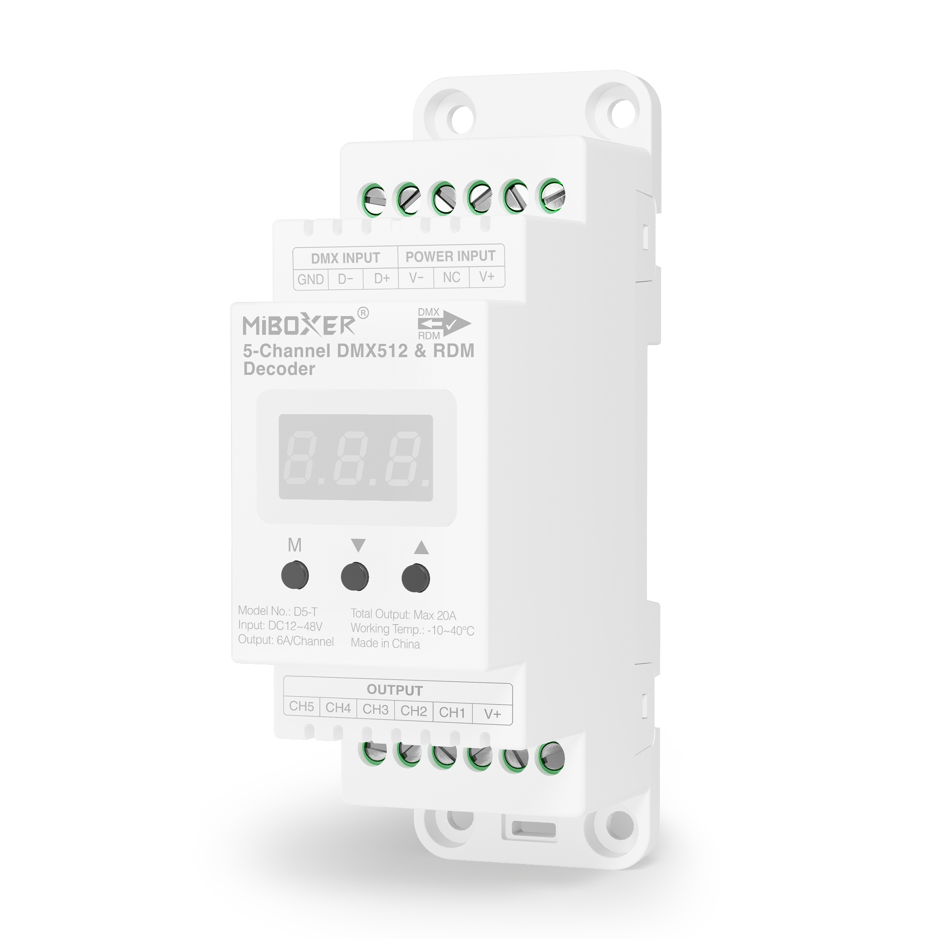 MiBoxer D5-T 5-Kanal DMX512/RDM LED-Decoder für Hutschiene MiBoxer D5-T 5-Kanal DMX512/RDM LED-Decoder für Hutschiene
