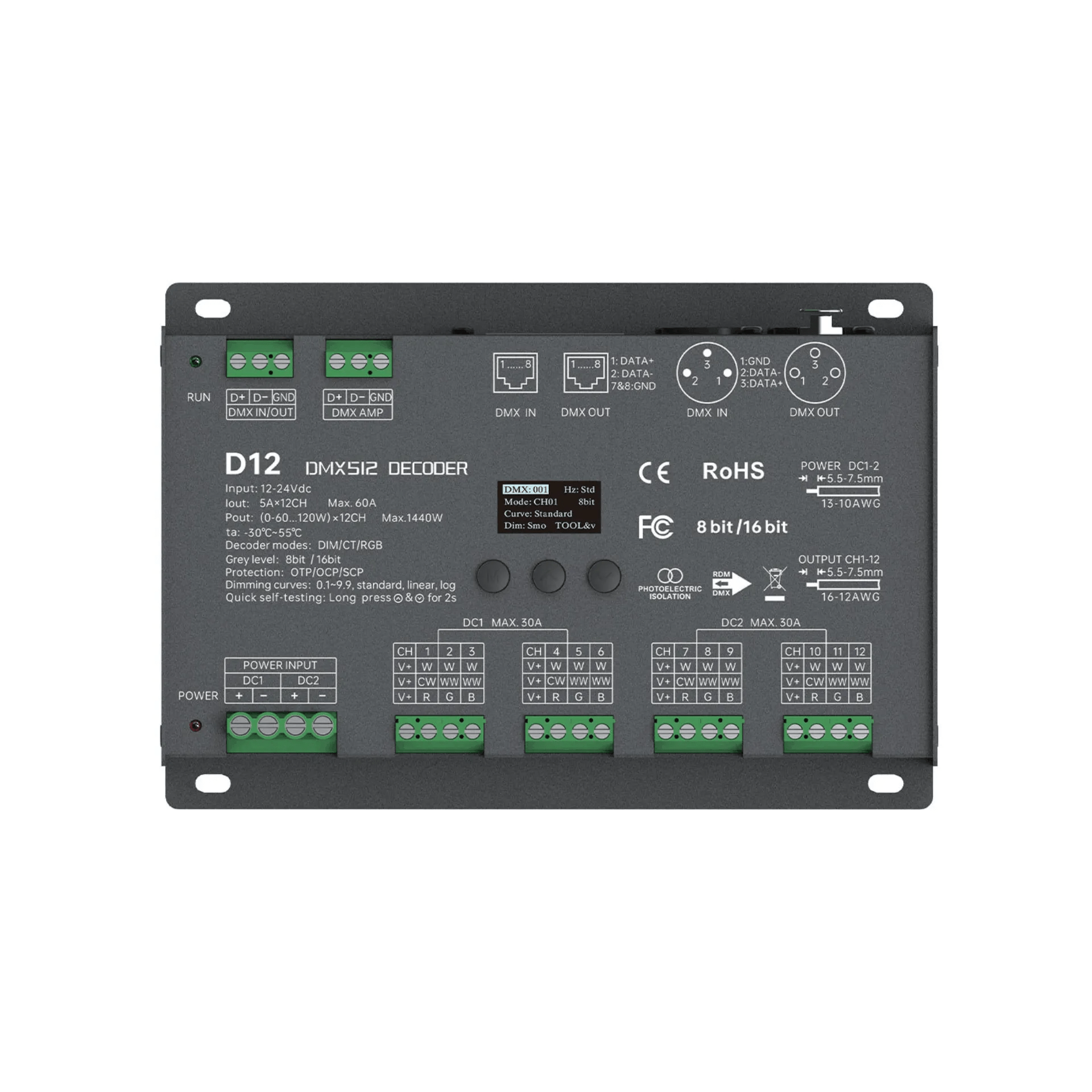 LTECH D12 DMX512/RDM LED Controller 12-Kanal 5A LTECH D12 DMX512/RDM LED Controller 12-Kanal 5A