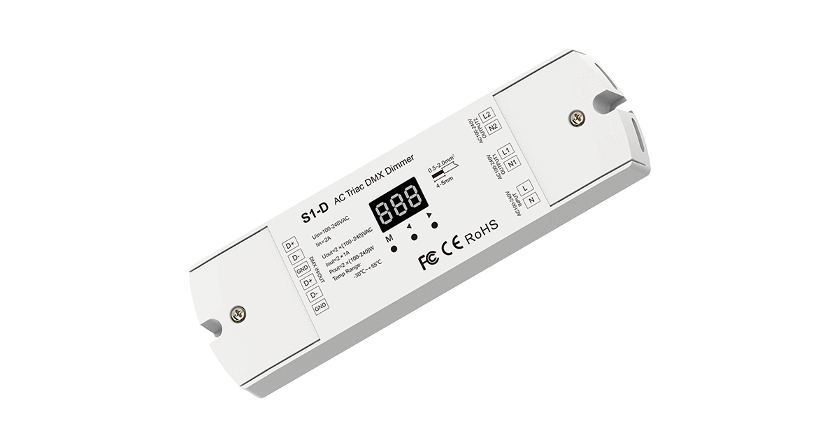 S1-D DMX512 Triac-Dimmer – 2-Kanal, 230 V, Phasenanschnitt/-abschnitt für LED & Halogen – Bild 4