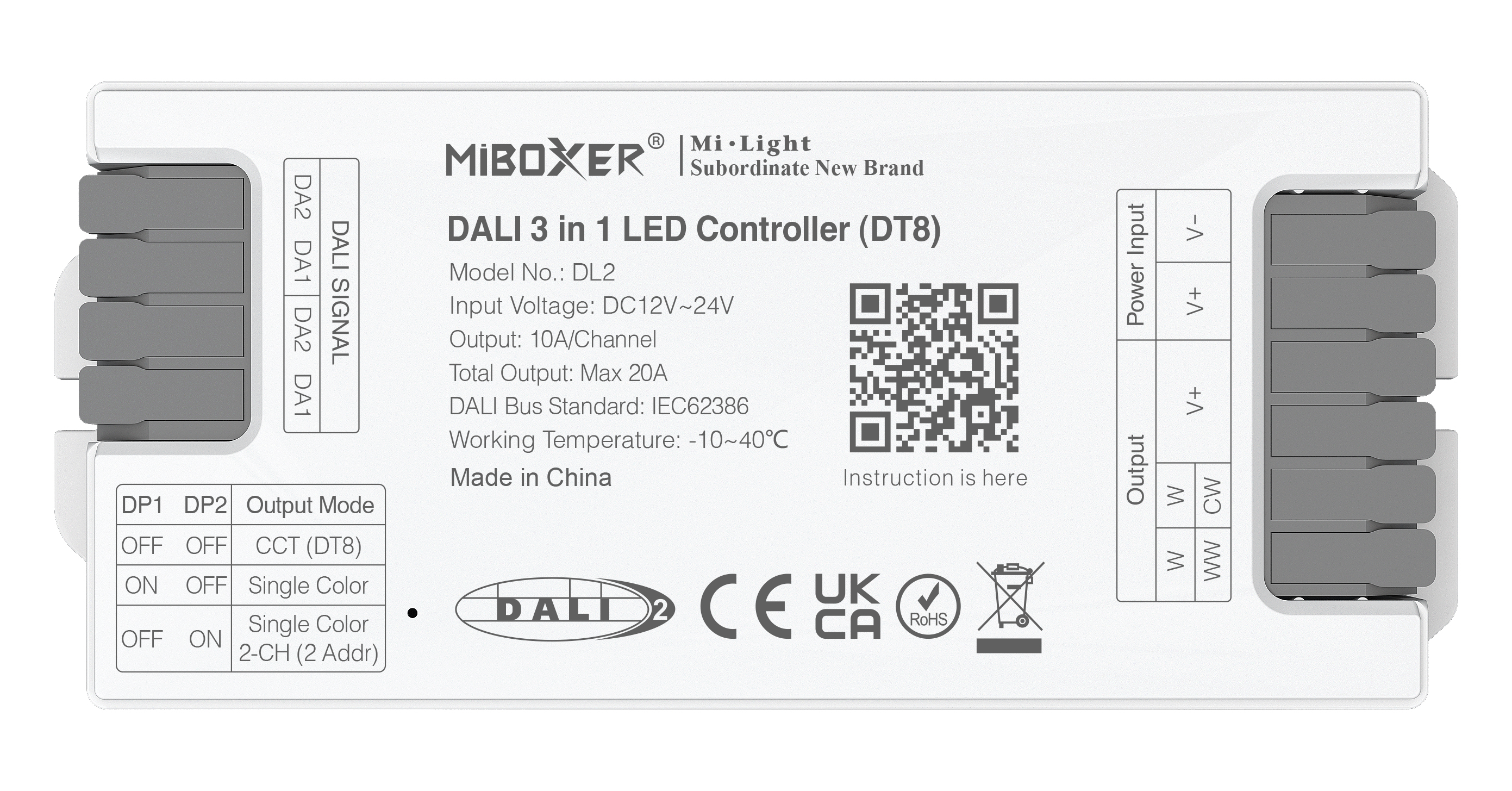 MiBoxer DL2 DALI LED-Controller 3-in-1, DT8, 12–24 V DC, 10A/ Kanal, max. 20A – Bild 3