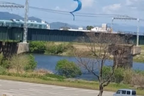 The One about the big blue object floating around Nishitetsu Railway The One about the big blue object floating around Nishitetsu Railway
