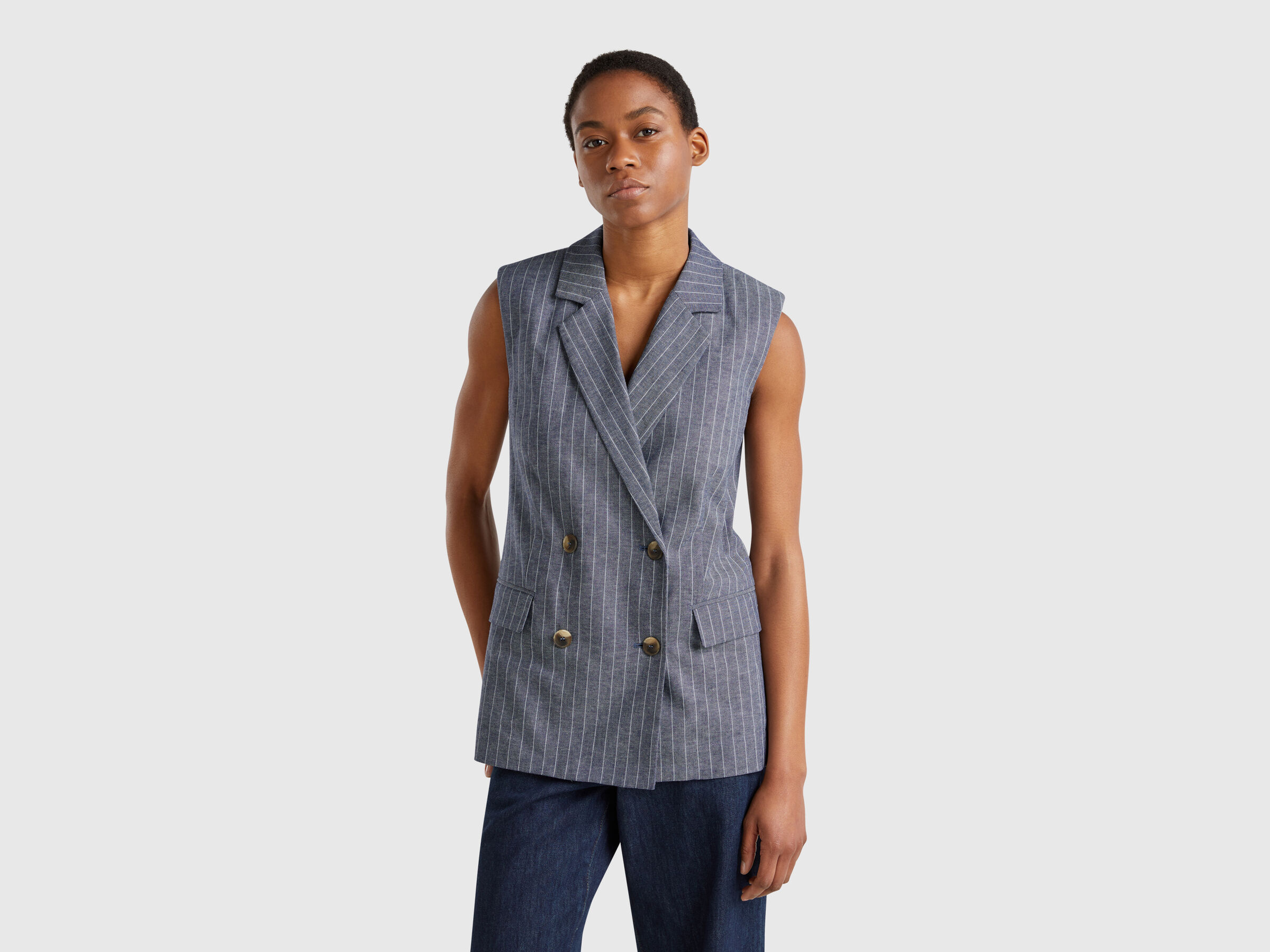 Gilet long à fines rayures Gilet long à fines rayures