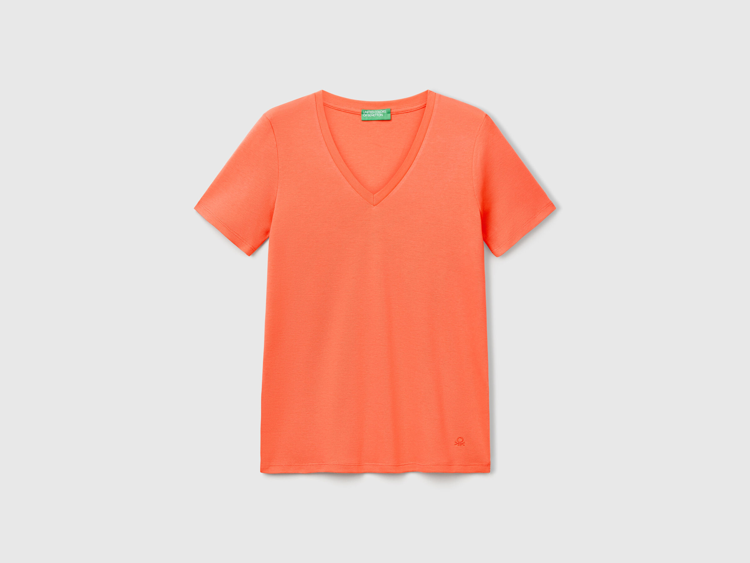 T-shirt corail en pur coton à col en V T-shirt corail en pur coton à col en V