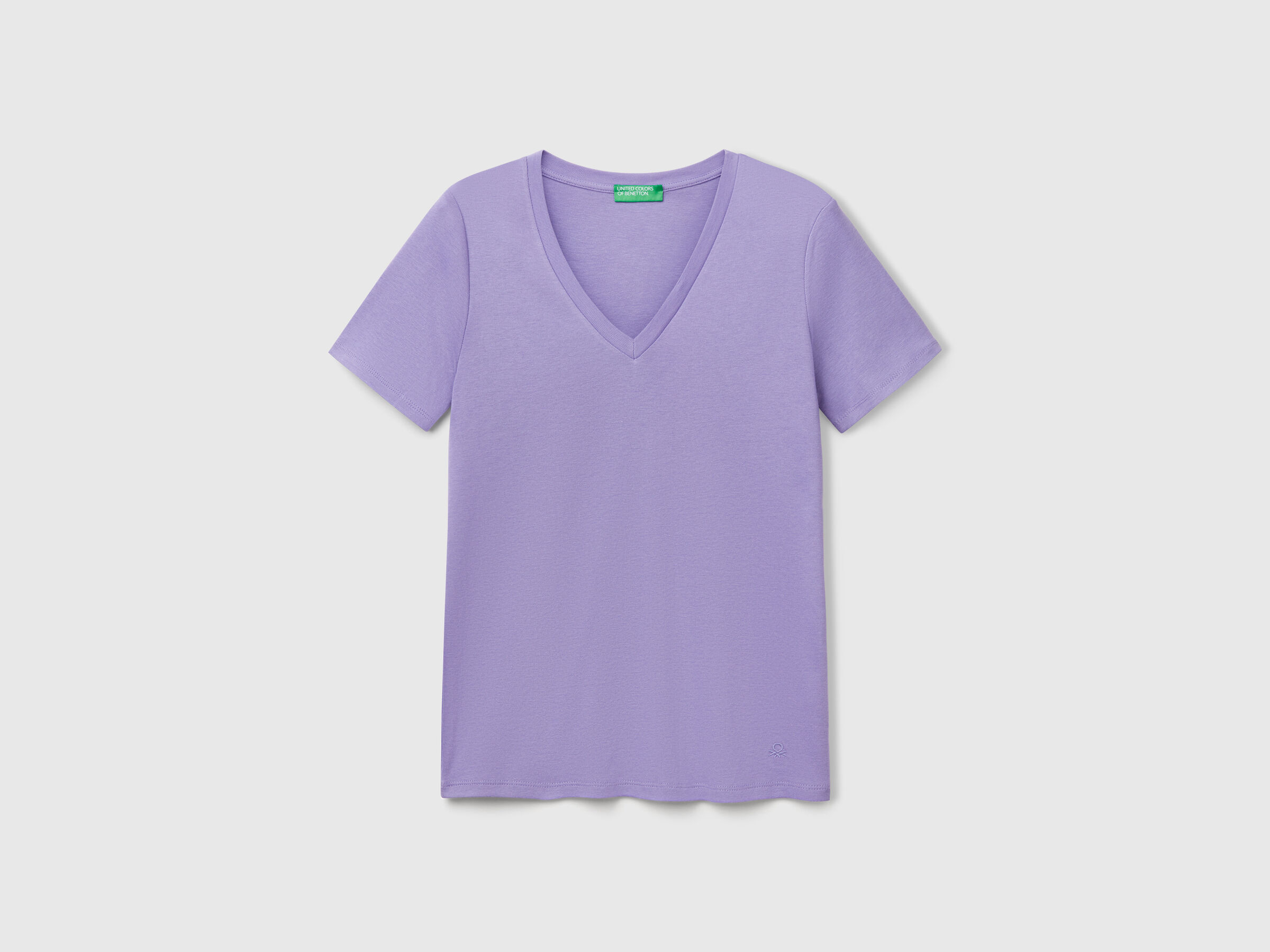 T-shirt pervenche en pur coton à col en V – Image 3