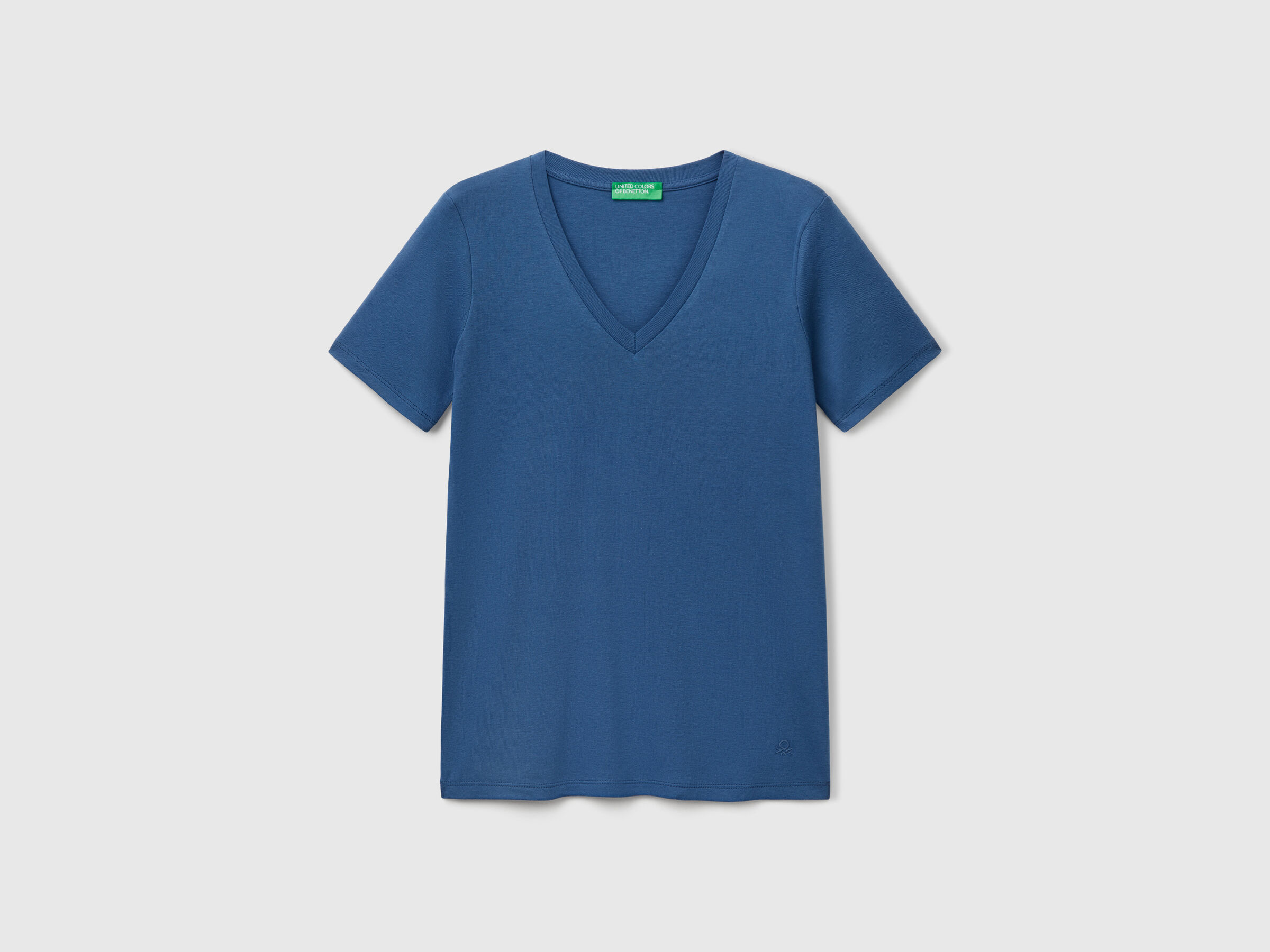 T-shirt bleu avio en pur coton à col en V T-shirt bleu avio en pur coton à col en V
