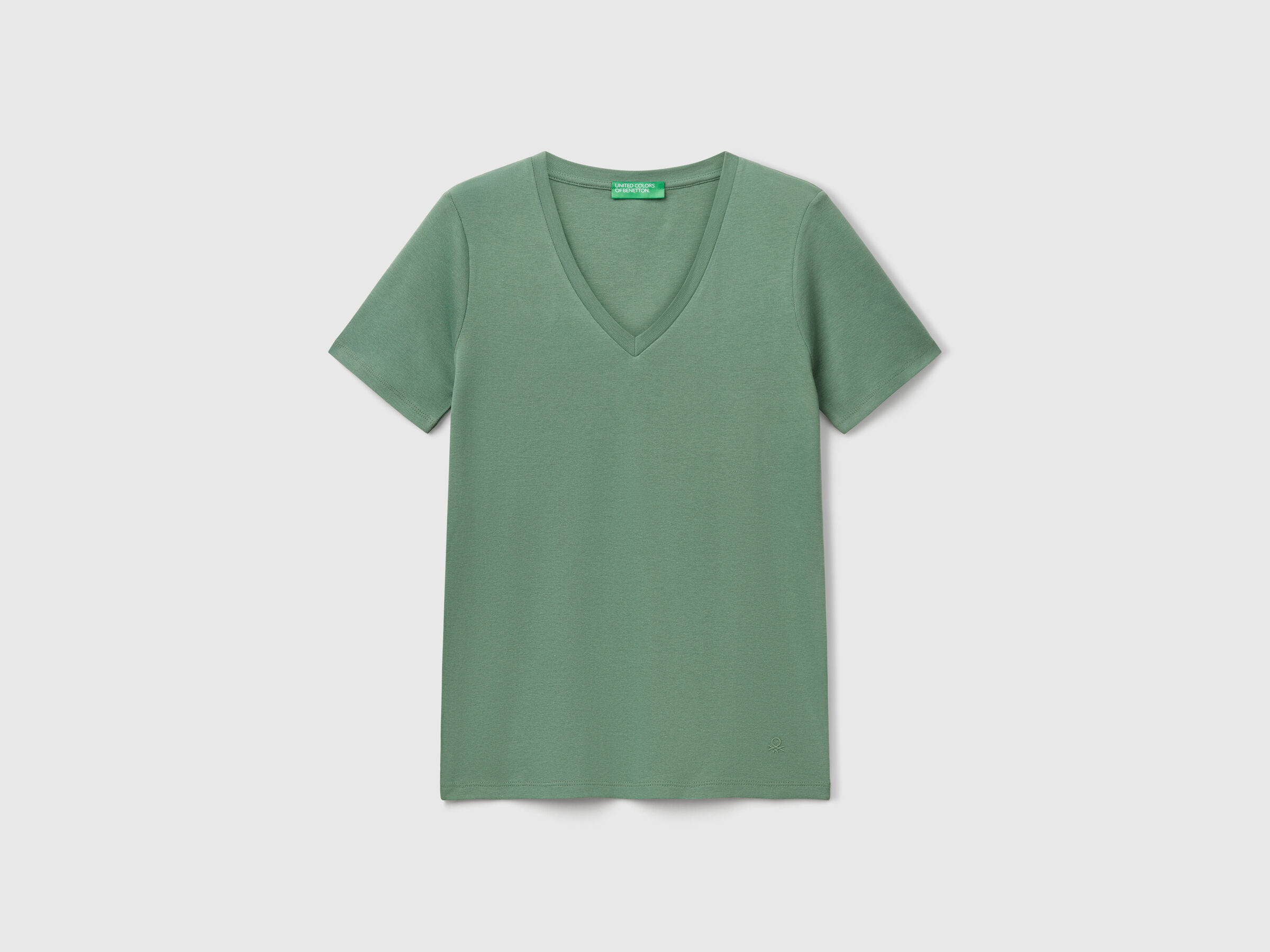 T-shirt vert forêt en pur coton à col en V – Image 3