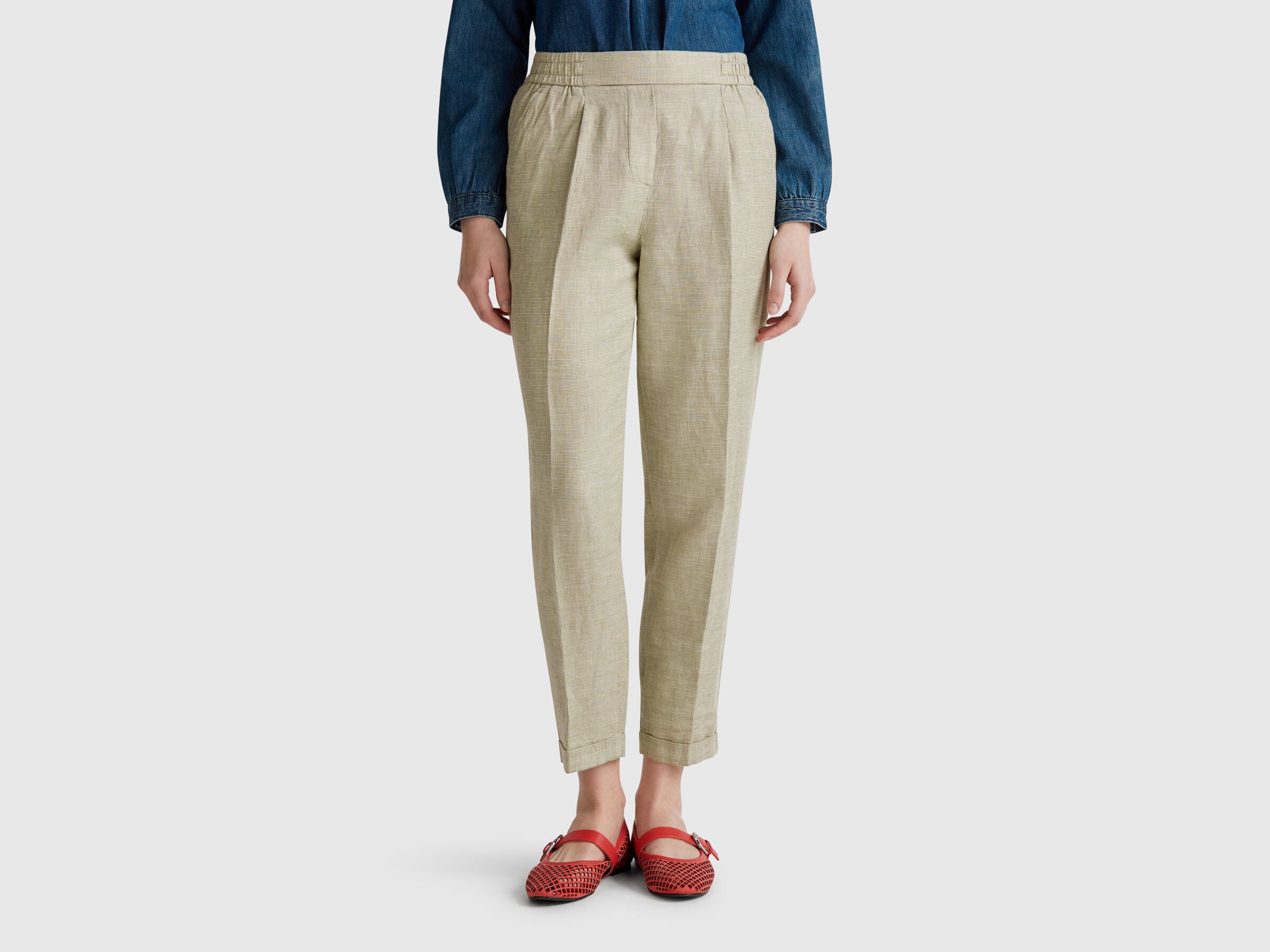 Pantalon en lin mélangé à carreaux Pantalon en lin mélangé à carreaux