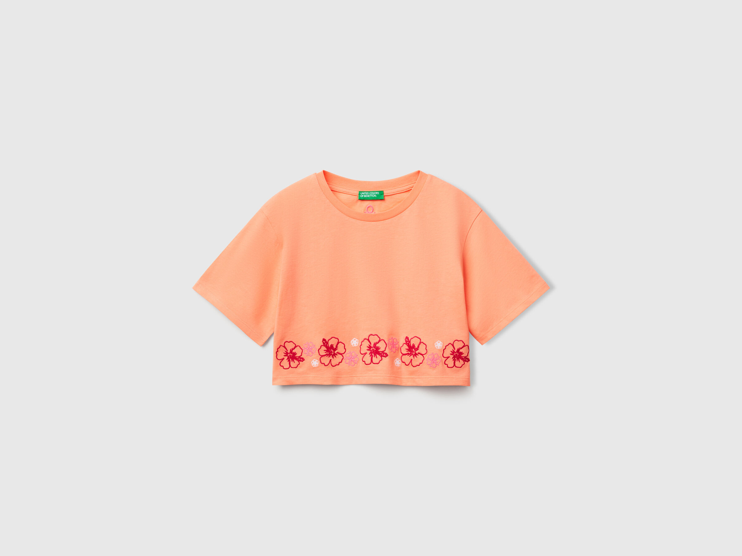 T-shirt orange avec broderie fleurs T-shirt orange avec broderie fleurs