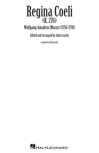 Regina Coeli (K. 276) (arr. John Leavitt) Regina Coeli (K. 276) (arr. John Leavitt)