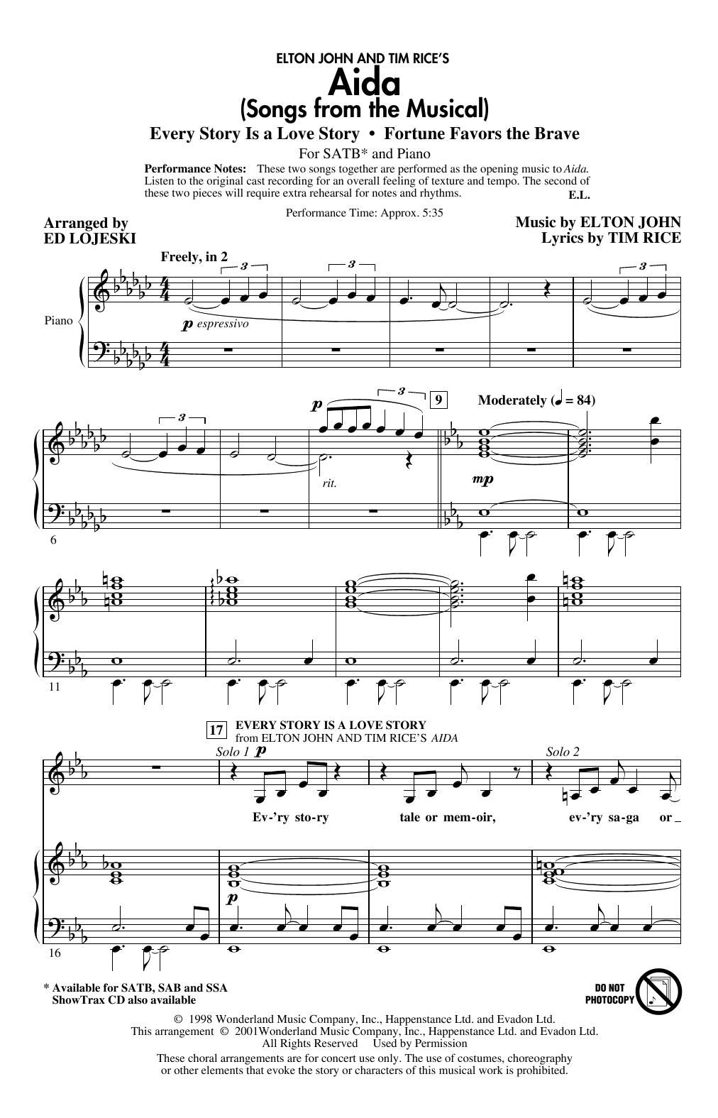 Aida (Songs from the Musical) (arr. Ed Lojeski) Aida (Songs from the Musical) (arr. Ed Lojeski)