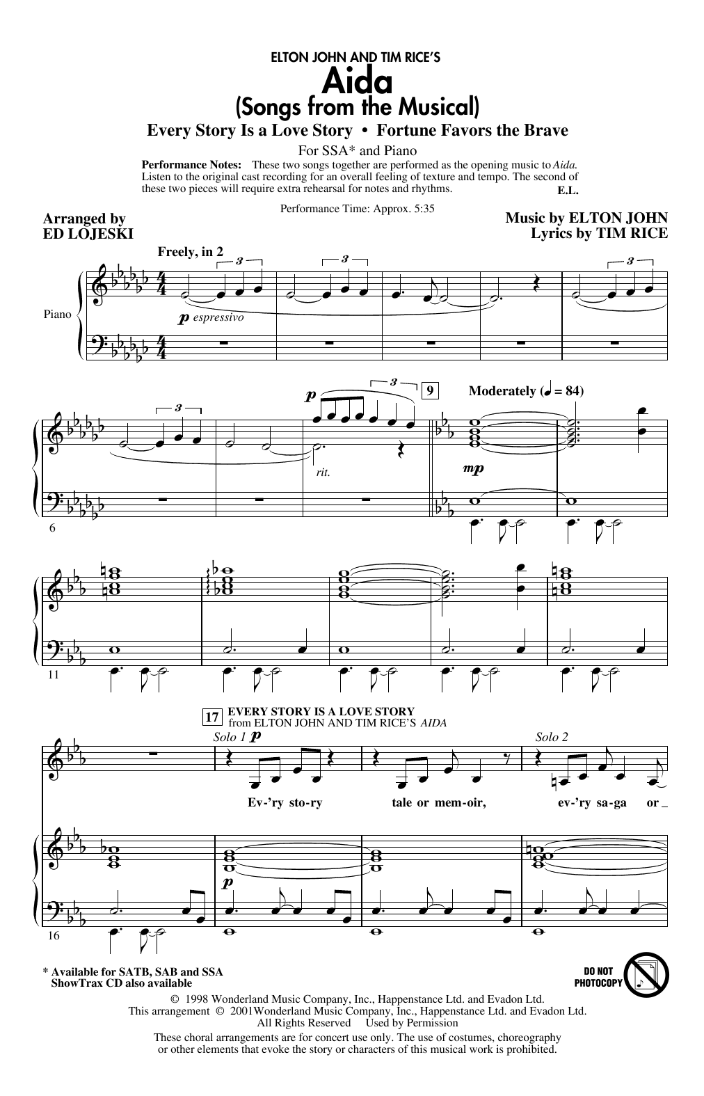Aida (Songs from the Musical) (arr. Ed Lojeski) Aida (Songs from the Musical) (arr. Ed Lojeski)