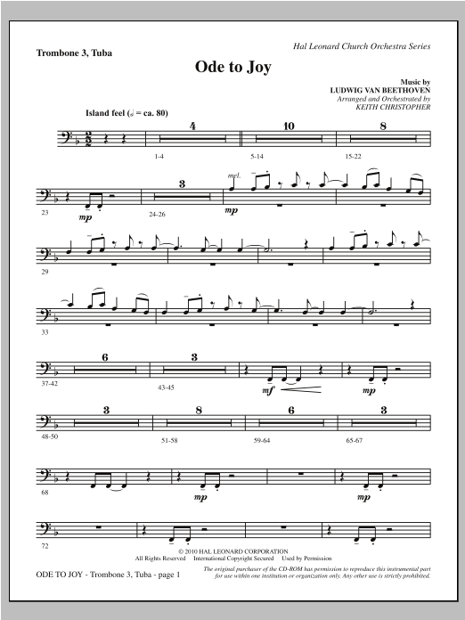 Ode To Joy (Does Not Match SATB 08752035) – Trombone 3/Tuba Ode To Joy (Does Not Match SATB 08752035) – Trombone 3/Tuba