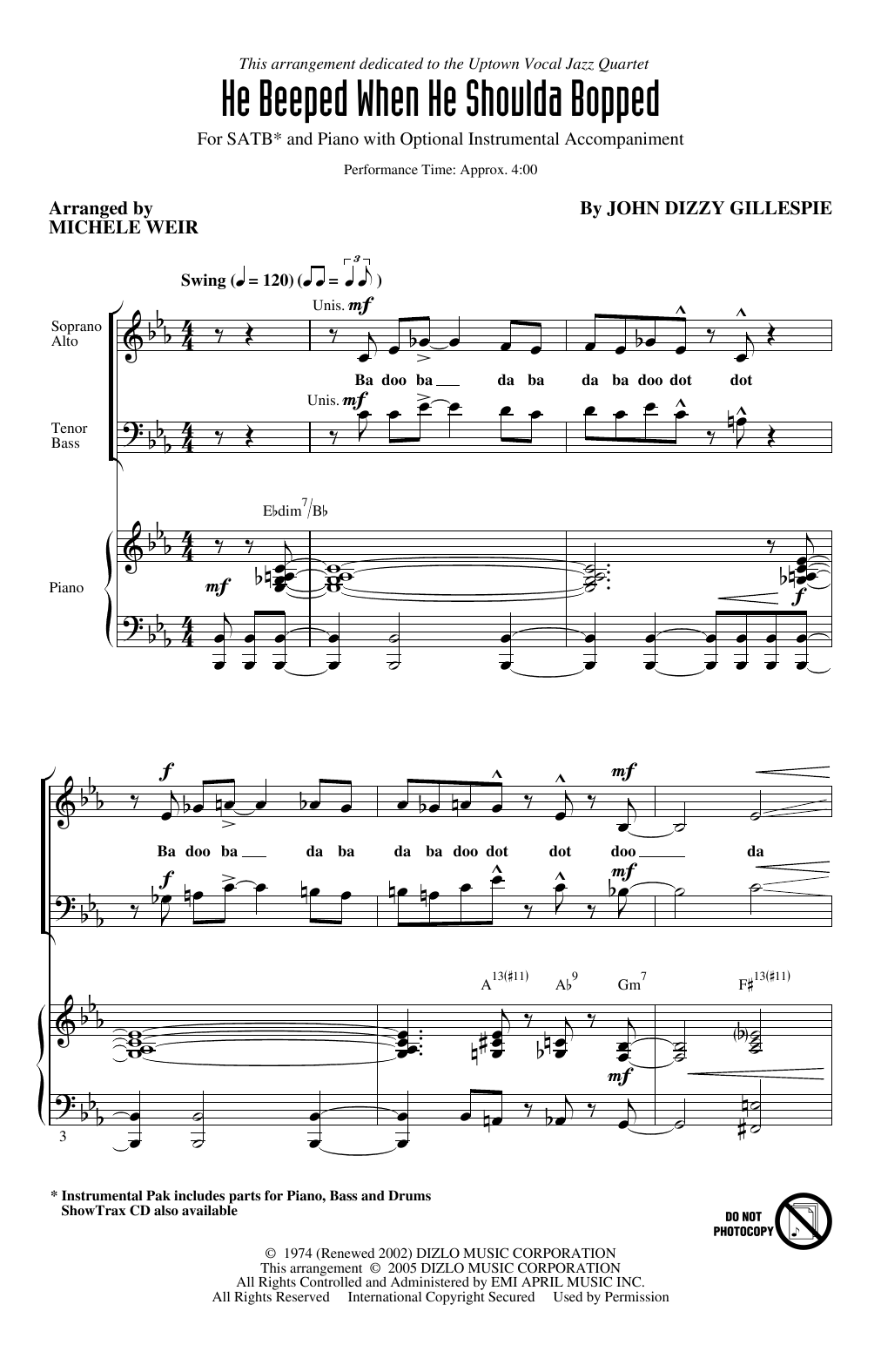 He Beeped When He Shoulda Bopped (arr. Michele Weir)