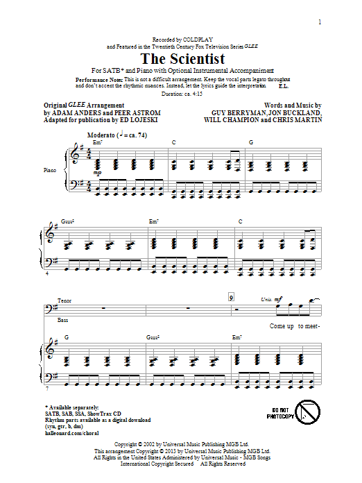 The Scientist (arr. Ed Lojeski)