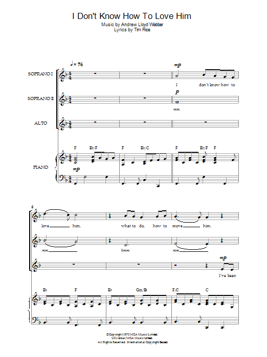 I Don’t Know How To Love Him (from Jesus Christ Superstar) (arr. Jeremy Birchall) I Don’t Know How To Love Him (from Jesus Christ Superstar) (arr. Jeremy Birchall)