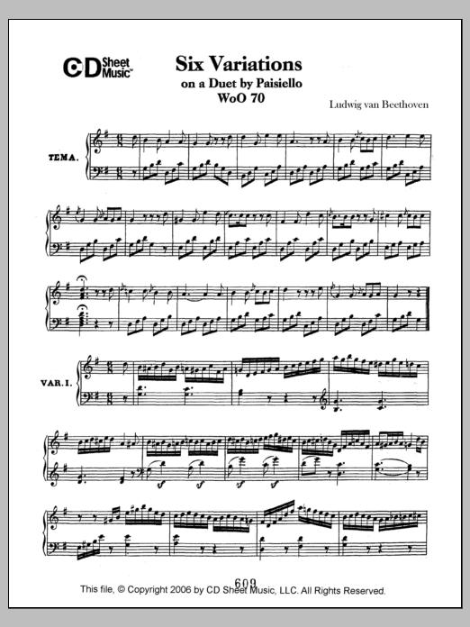 Variations (6) On A Duet By Paisiello, Woo 70 Variations (6) On A Duet By Paisiello, Woo 70