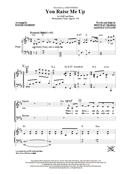 You Raise Me Up (arr. Roger Emerson) You Raise Me Up (arr. Roger Emerson)