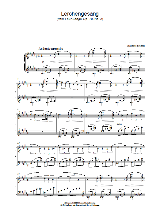 Lerchengesang (from Four Songs, Op. 70, No. 2) Lerchengesang (from Four Songs, Op. 70, No. 2)