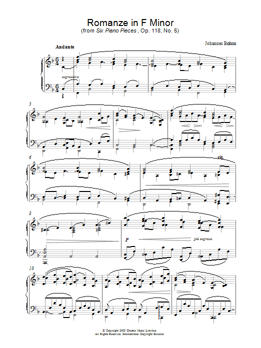 Romanze in F Minor (from Six Piano Pieces, Op. 118, No. 5) Romanze in F Minor (from Six Piano Pieces, Op. 118, No. 5)