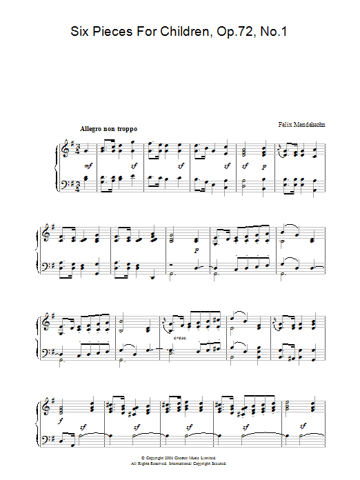 Six Pieces For Children, Op.72, No.1 Six Pieces For Children, Op.72, No.1