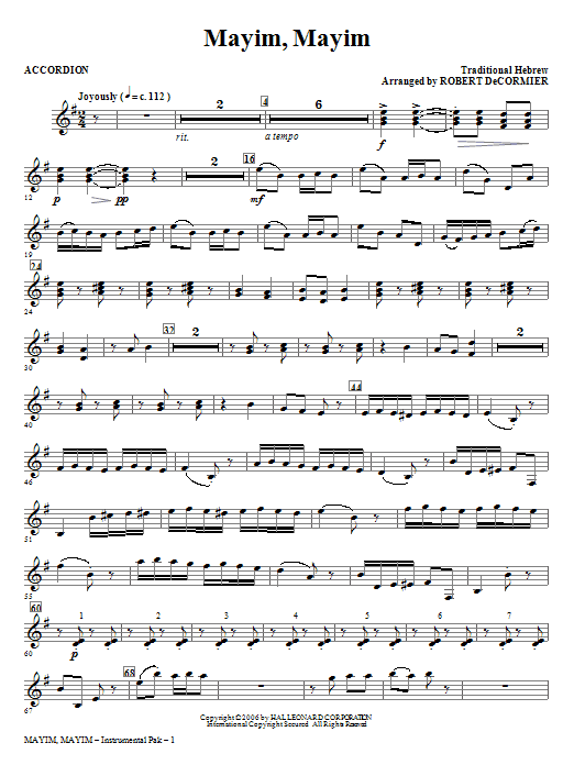 Mayim, Mayim – Accordion Mayim, Mayim – Accordion