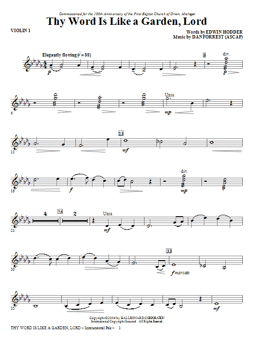 Thy Word Is Like A Garden, Lord – Violin 1 Thy Word Is Like A Garden, Lord – Violin 1