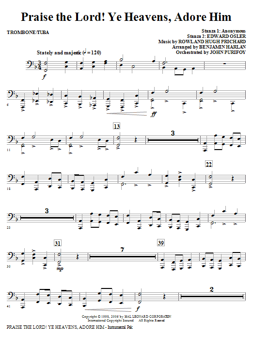 Praise The Lord! Ye Heavens, Adore Him – Trombone/Tuba Praise The Lord! Ye Heavens, Adore Him – Trombone/Tuba