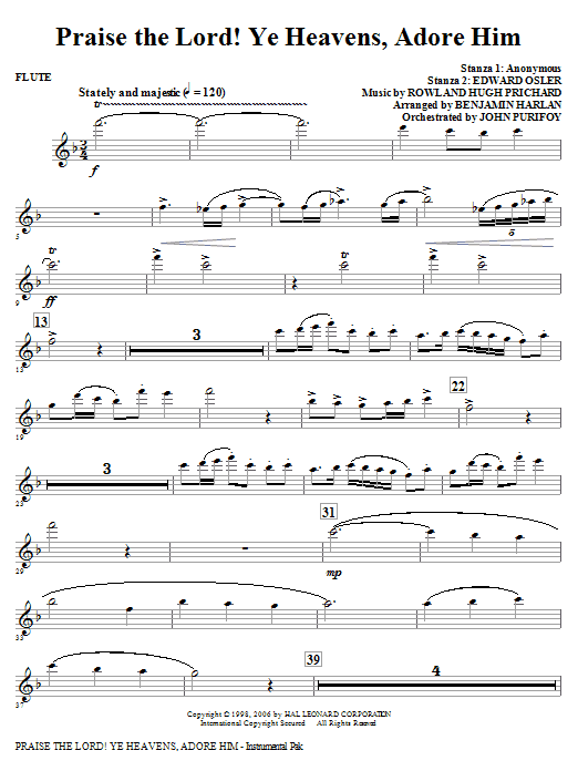 Praise The Lord! Ye Heavens, Adore Him – Flute Praise The Lord! Ye Heavens, Adore Him – Flute