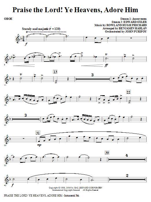 Praise The Lord! Ye Heavens, Adore Him – Oboe Praise The Lord! Ye Heavens, Adore Him – Oboe