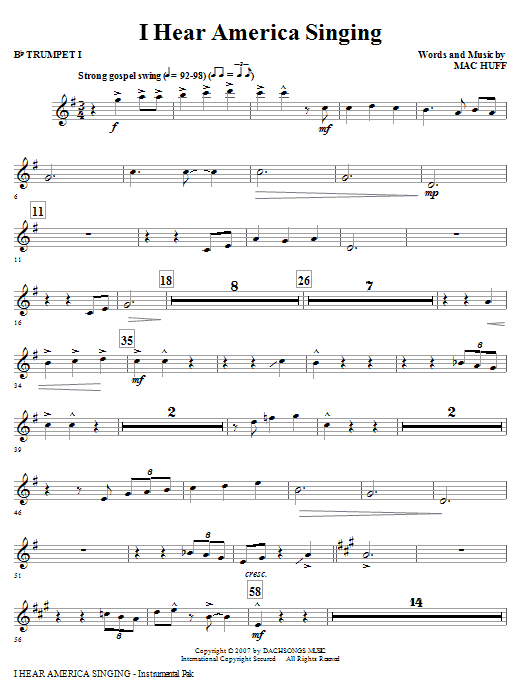 I Hear America Singing – Bb Trumpet 1 I Hear America Singing – Bb Trumpet 1