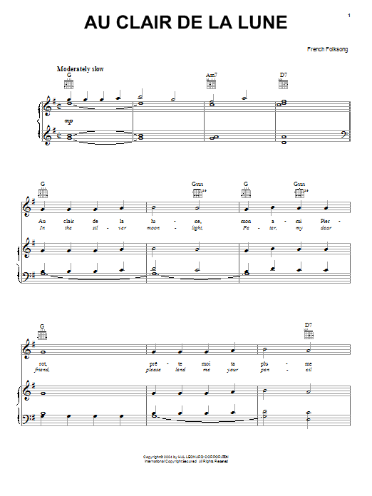 Au Clair De La Lune Au Clair De La Lune