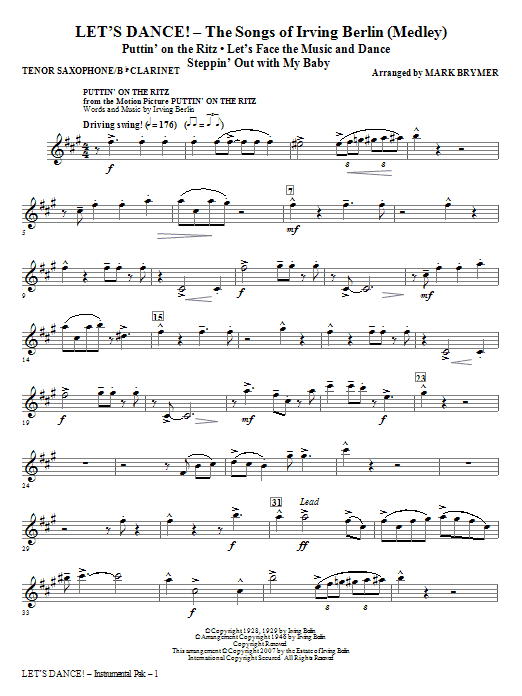 Let’s Dance! – The Songs of Irving Berlin (Medley) – Tenor Sax/Clarinet Let’s Dance! – The Songs of Irving Berlin (Medley) – Tenor Sax/Clarinet
