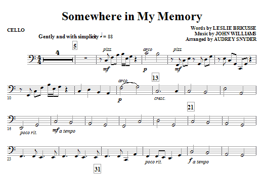 Somewhere in My Memory (arr. Audrey Snyder) – Cello Somewhere in My Memory (arr. Audrey Snyder) – Cello