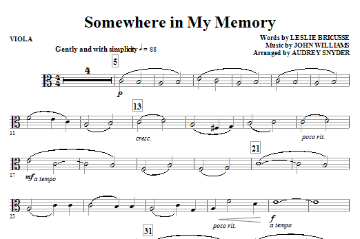 Somewhere in My Memory (arr. Audrey Snyder) – Viola Somewhere in My Memory (arr. Audrey Snyder) – Viola