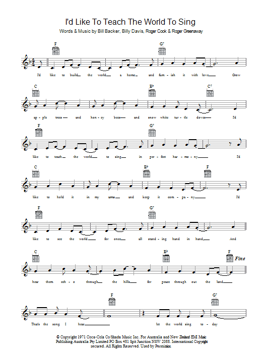 I’d Like To Teach The World To Sing I’d Like To Teach The World To Sing
